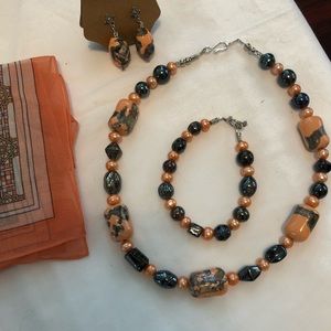 Handmade ceramic and freshwater beads jewelry set